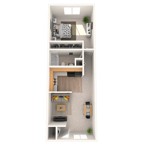 Floor plan for 1 bed, 1 bath, 525 sqft